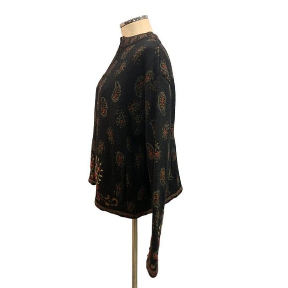 Large Nordic Design Women's Wool Cardigan Sweater Paisley Design Y2K Vintage - Picture 5 of 8